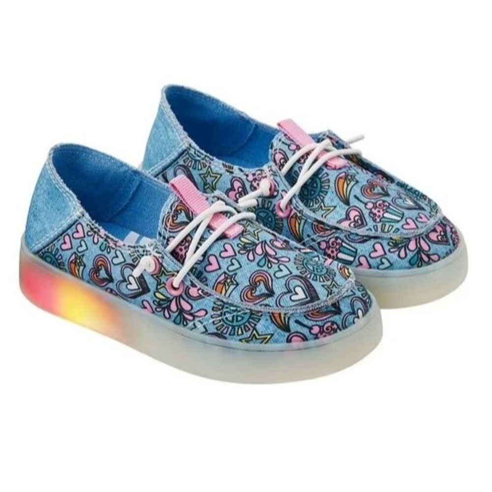 Members Girls Size 10 Light Up Play Shoes Loafers Blue Hearts Youth Kids New